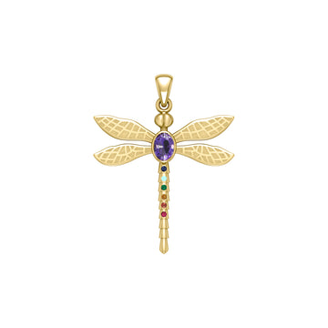 Spiritual Dragonfly Solid Yellow Gold Pendant with Chakra Gemstone GPD5056